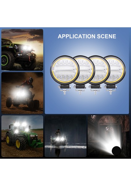 Yuvarlak LED Işıklar, 4x LED Çalışma Işığı Pod'ları Yuvarlak Amber Spot Kombo Sis Lambası Off Road Suv Için, Siyah (Yurt Dışından)