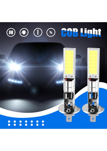 Araba Sis Farı Parlak, 2x H1 Xenon Beyaz 6000K 7.5W Cob LED Smd Drl Sürüş Sis Farı Ampulü, Beyaz (Yurt Dışından)