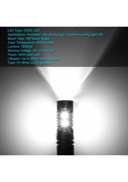 Araba Ampulü, 2 Adet Araba Sis Lambası 100W H1 LED Far Ampulleri 6000K 2835 Smd 10LED Süper Parlak Yüksek Düşük Işın Motosiklet Farları, Gümüş Beyaz Işık (Yurt Dışından) indirimleri