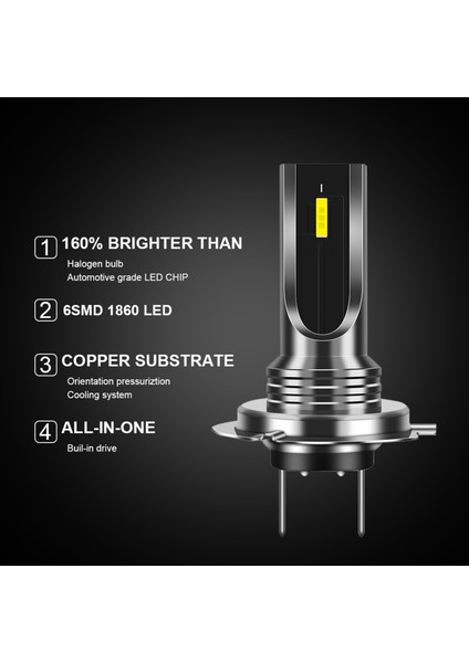 Araba Ampulü, 2 Adet Araba H7 LED Ampul Işık Lambası Beyaz 6000K 80W Csp Çip 6smd Motosiklet Sis 1860 16000LM Çalışma, Beyaz Işık (Yurt Dışından)