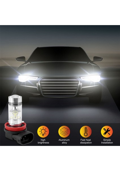 Far Ampulü, 2x H8 H11 H16 6000K Beyaz 100W Yüksek Güçlü LED Sis Lambası Sürüş Ampulü Drl, Siyah (Yurt Dışından)