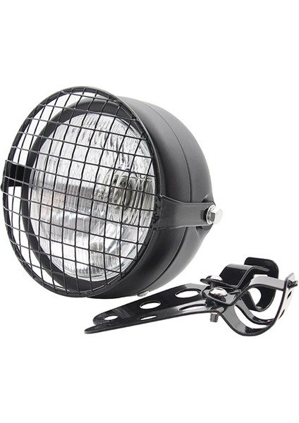 Far, Retro Vintage Motosiklet Evrensel Yan Montaj 35W 6.5 Inç Şeffaf Far Cafe Racer Izgara + Braket Seti, Gümüş ve Siyah (Yurt Dışından)