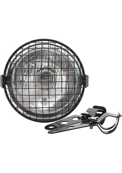 Far, Retro Vintage Motosiklet Evrensel Yan Montaj 35W 6.5 Inç Şeffaf Far Cafe Racer Izgara + Braket Seti, Gümüş ve Siyah (Yurt Dışından)