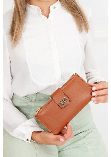 Kadın Kahverengi Soft Doku Kartlık ve Cüzdan newpolo049