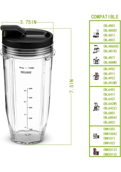 Ninja Için Aksesuarlar,paket Yedek 24 Oz Blender Kapları Kapaklı Auto Iq BL450 BL480 NN102 Aksesuarları (Yurt Dışından)