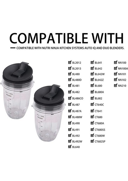 Ninja Için Aksesuarlar,adet 18OZ Kapaklı Yedek Blender Kapları Auto Iq BL480 BL642 BL450 BL682 BL480, BL490, BL640 BL680 (Yurt Dışından)