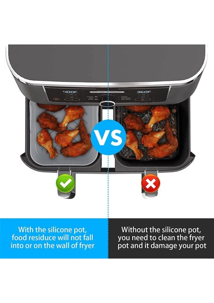 Ninja Için Aksesuarlar,air Fryer Silikon Kaplamalar, Dual DZ201 Dualzone Için Tencere Yeniden Kullanılabilir Kaplamalar, 2 Paket, Gri (Yurt Dışından)