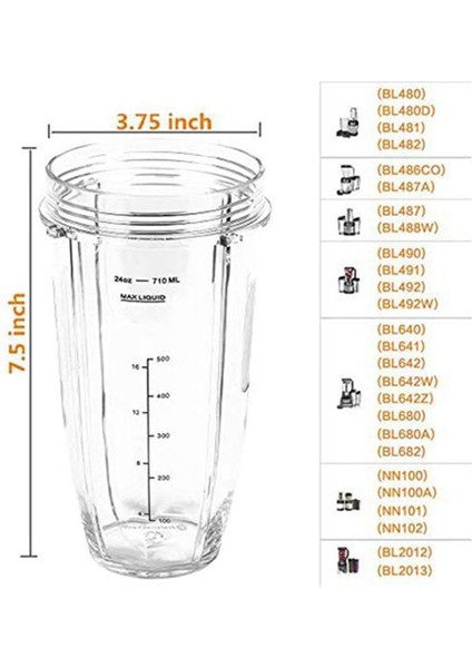 Ninja Için AKSESUARLAR,1200W Auto-Iq Blender Için 18OZ 24OZ Bardak ve Ağız Kapağı ile Yedek Parçalar Çıkarıcı Bıçak, 7 Kanatlı Dişli (Yurt Dışından)