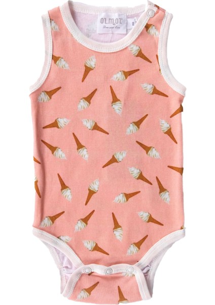 Kolsuz Pembe Dondurma Baskılı Kız Bebek Body