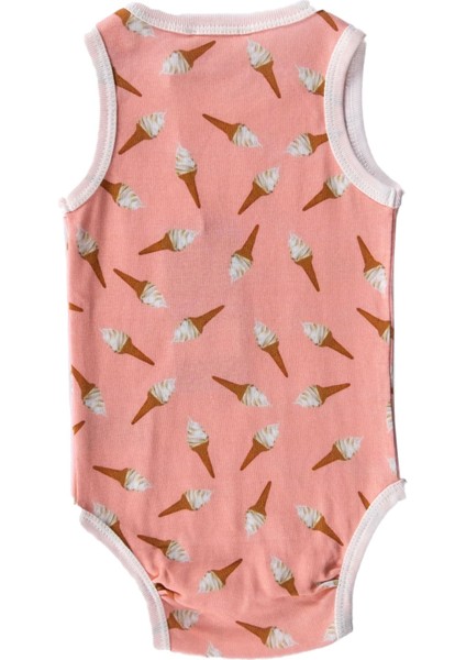 Kolsuz Pembe Dondurma Baskılı Kız Bebek Body