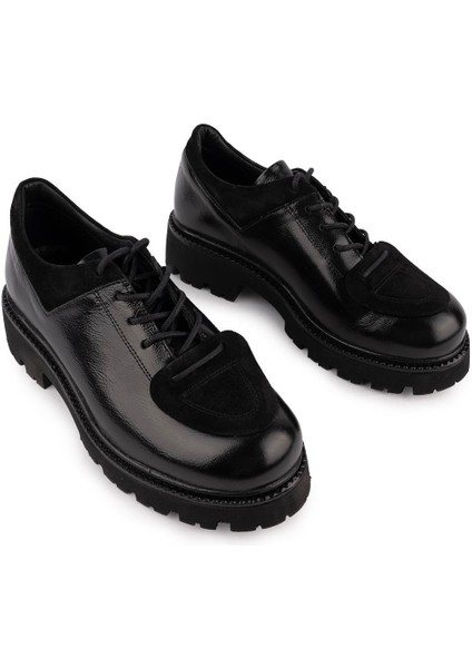 Deri Modern Rahat Oxford Bağcıklı Ayakkabısiyah Rugan 2412
