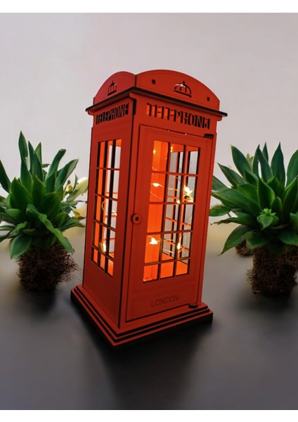 Ahşap Dekoratif Işıklı London Telefon Kulübesi - Mumluk, Dekoratif, Süs Londra Telefon Kulübesi fırsatları