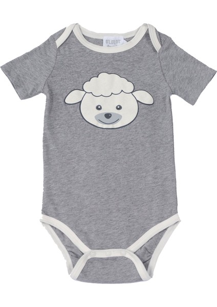 Kuzu Baskılı Unisex Bebek Body Gri