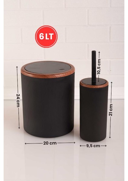 Ahşap Görünümlü Modern 5'li Banyo Seti Çizgili Siyah indirimleri