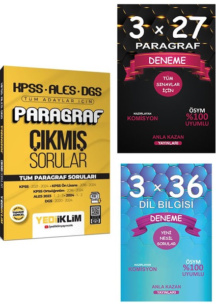 Yediiklim Kpss Ales Dgs Tüm Adaylar Için Paragraf Tamamı Pdf Çözümlü Çıkmış Sorular+Ankakazan Paragraf+Dilbilgisi Denemeleri