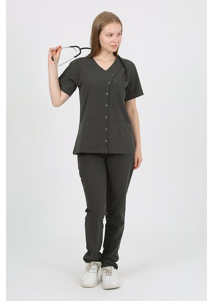 Pansy Hakim Yaka Koyu Haki Kadın Uniforma (Likralı) Xl - Takım - Hayır Isim Yazılmasın