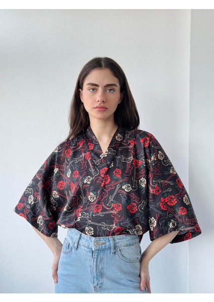 Tasarım Mini Kimono Kadın Siyah