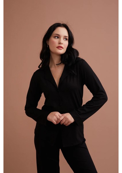 Yumuşak Dokulu Kumaş Önden Düğmeli Uzun Kollu Kadın Pijama Takım 3125