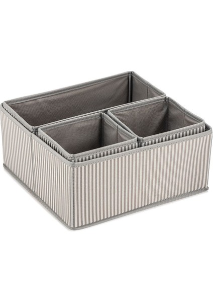 4'lü Gri Çizgili Dolap-Çekmece Içi Organizer Seti 28 x 28 x 13 ( x 1) / 28 x 13 x 13 ( x 1) / 13 x 13 x 13 ( x 2)