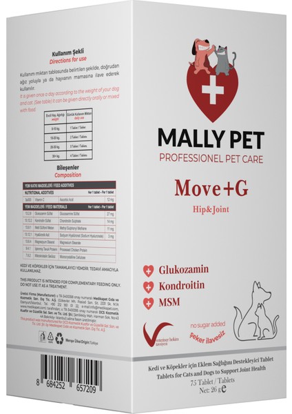 Kedi ve Köpekler Için Kas Sistemi Destekleyici Glukozamin Tablet Move+G