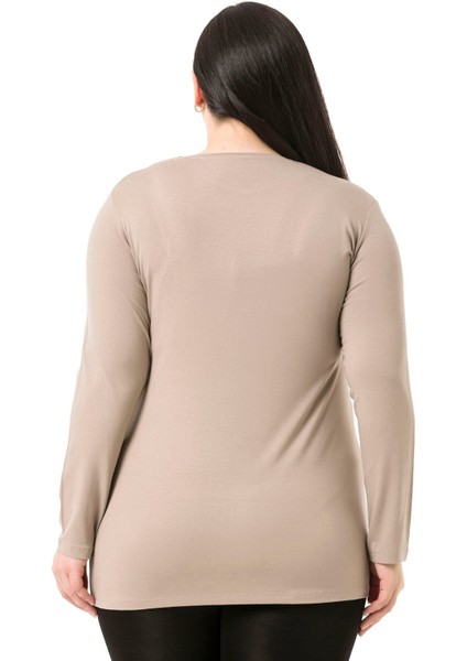 Büyük Beden Bisiklet Yaka Uzun Kollu Viskon Siyah Body modelleri