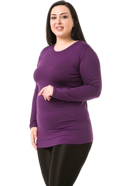 Büyük Beden Bisiklet Yaka Uzun Kollu Viskon Siyah Body fiyatları