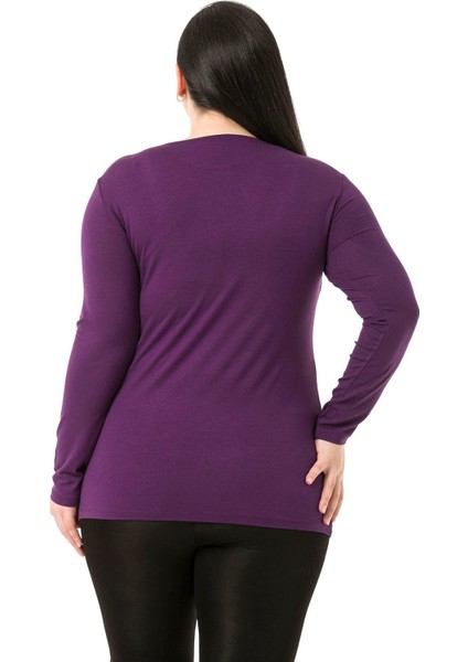 Büyük Beden Bisiklet Yaka Uzun Kollu Viskon Siyah Body modelleri