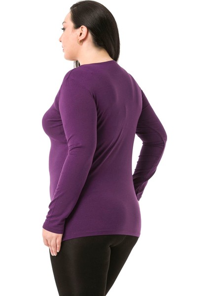 Büyük Beden Bisiklet Yaka Uzun Kollu Viskon Siyah Body fırsatları