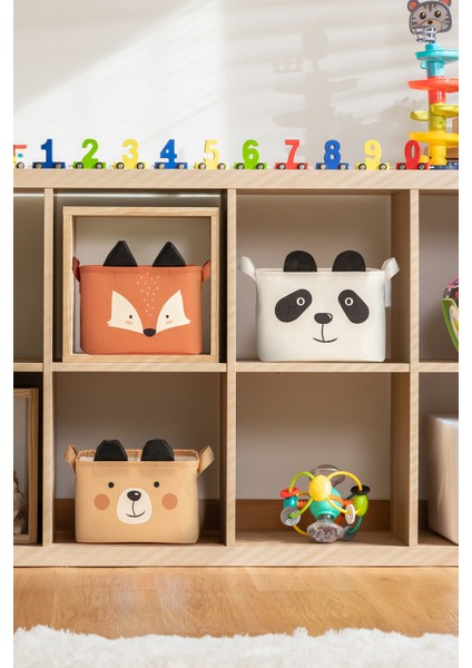 3'lü Tilki-Ayı-Panda Dikdörten Oyuncak Organizer Sepeti Seti