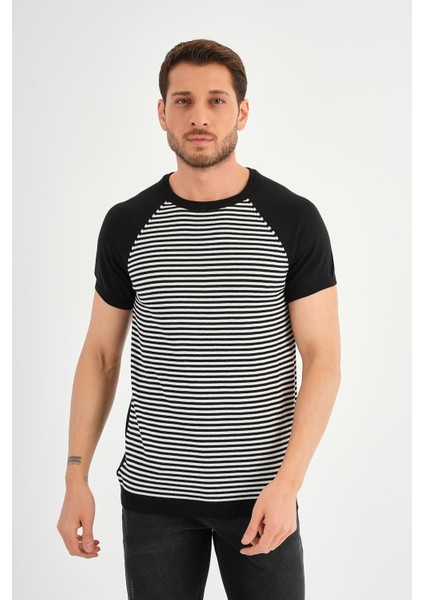 Alexander Gardı, Bisiklet Yaka T-shirt, Siyah Çizgili (Ag504901) Çizgili L