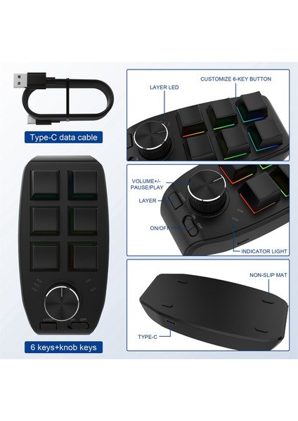 Photoshop Siyah Için USB Özel Programlama Makro Düğme Klavye 6 Tuş (Yurt Dışından) fiyatları