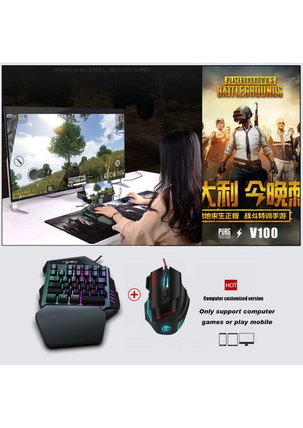 V100+A907 Pubg Klavye Fare Seti 35 Tuşlu Mini USB Kablolu Klavye (Yurt Dışından)