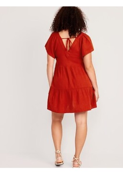 Old Navy Yazlık Elbise, Müslin Elbise, Büyük Beden Elbise, Kiremit Rengi Elbise