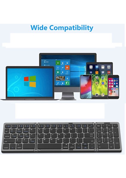 Katlanabilir Bluetooth Klavye, USB Şarj Edilebilir Kablosuz Klavye Siyah (Yurt Dışından)