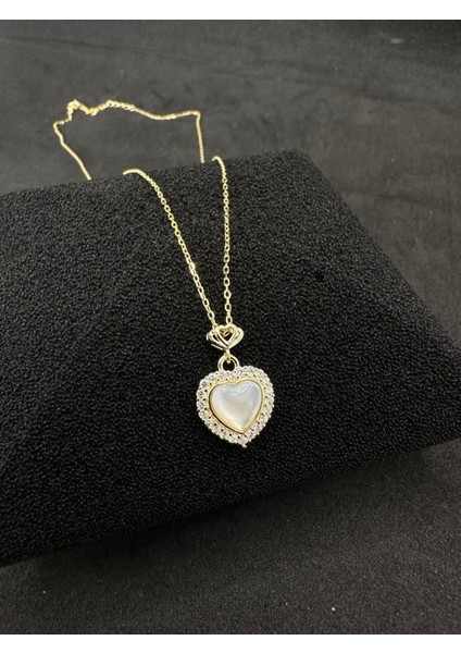 Ithal Opal Taşlı Kalp Gümüş Kadın Kolye