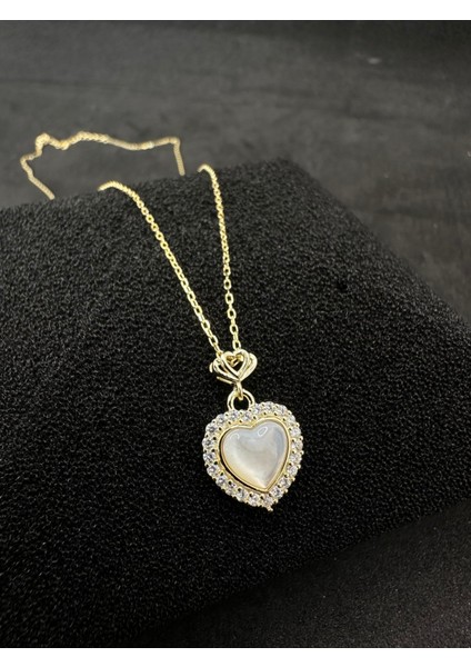 Ithal Opal Taşlı Kalp Gümüş Kadın Kolye