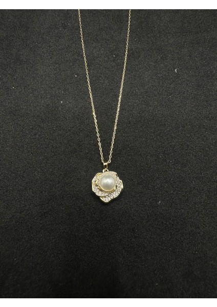 Ithal Ortası Incili Taşlı Gül Gümüş Kadın Kolye fiyatları