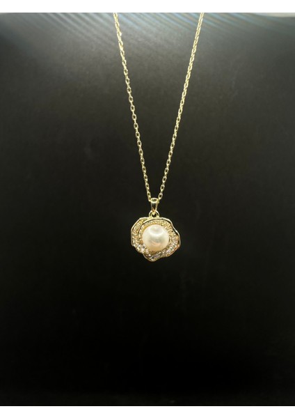 Ithal Ortası Incili Taşlı Gül Gümüş Kadın Kolye modelleri