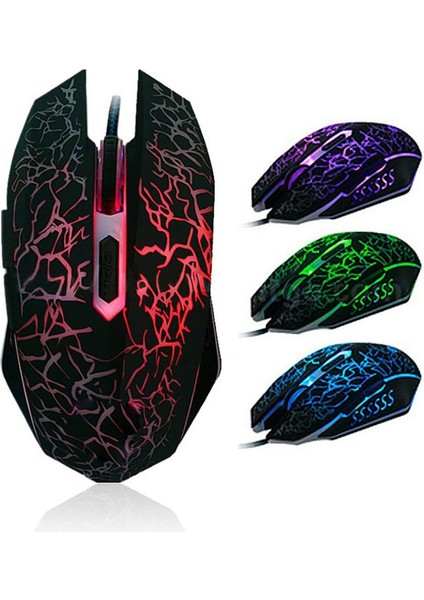 Gaming Mouse USB Işık Çatlak 6 Tuşlu Kablolu Fare Renkli Fare (Yurt Dışından) fiyatları