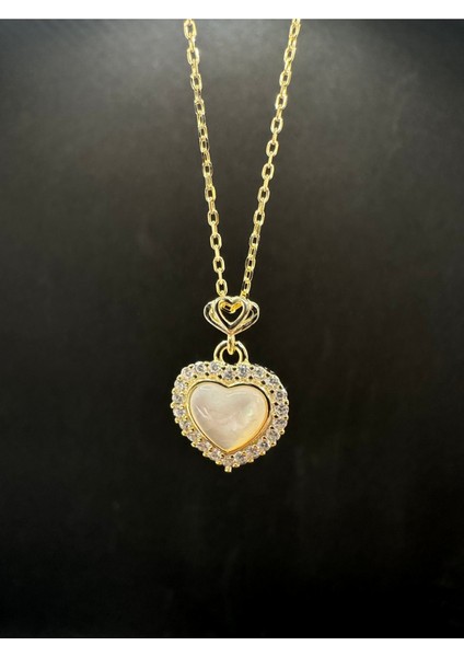 Ithal Opal Taşlı Kalp Gümüş Kadın Kolye