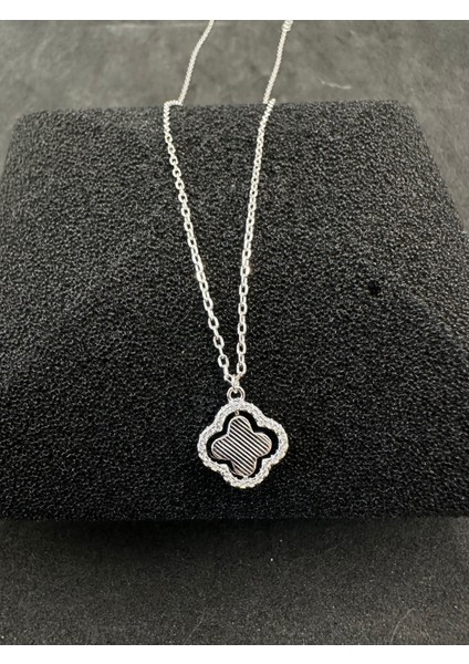 Ithal Kenarları Zirkon Taşlı Ortası Sedefli Yonca Gümüş Kadın Kolye fiyatları