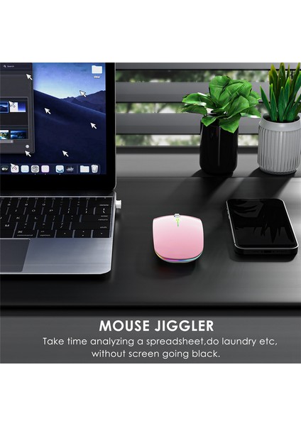 Bt5.1+2.4ghz Kablosuz Mouse Jiggler'lı, Şarj Edilebilir, Pembe (Yurt Dışından)