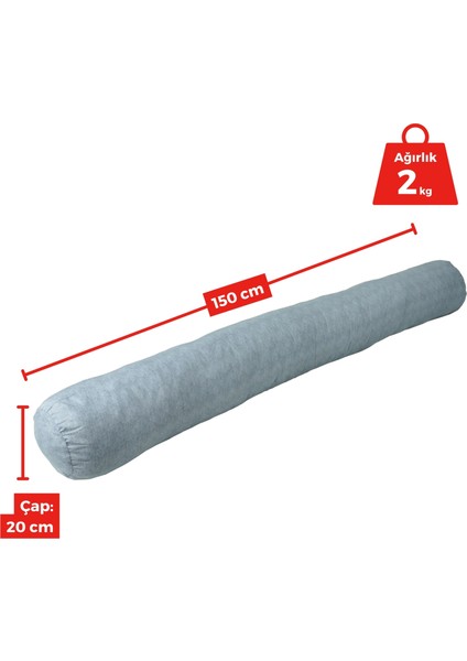 x permate Sarılma Yastığı , Uyku Yastığı , Bacak Arası Yastığı Silindir 150 x 20 cm Gri