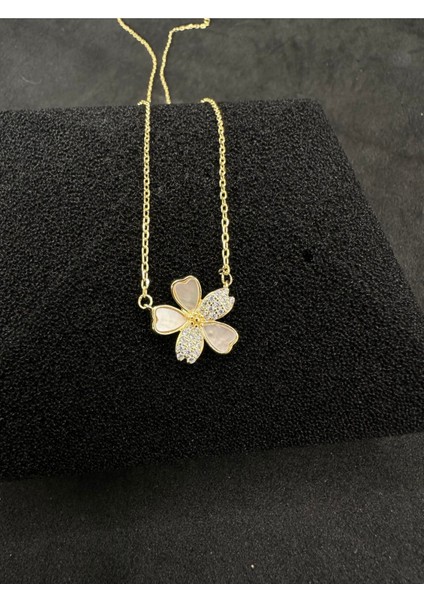 Ithal Taşlı Sedefli Çiçek Gümüş Kadın Kolye