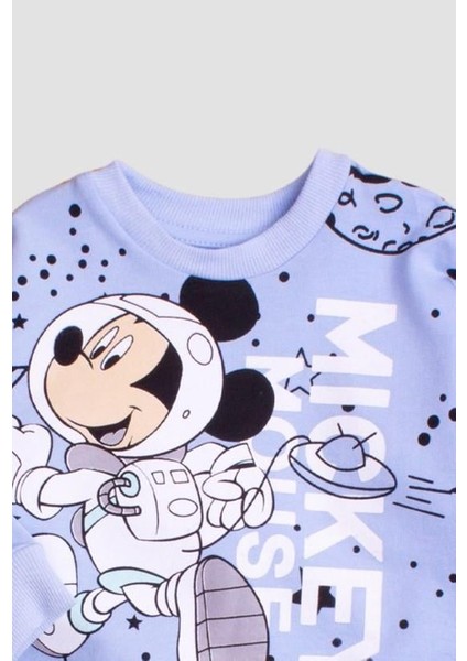 Pamuklu Astronot Mickey Mause Baskılı Tatlı Unisex Bebek&Çocuk 2'Li Alt Üst Eşofman Takım