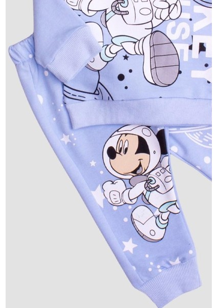 Pamuklu Astronot Mickey Mause Baskılı Tatlı Unisex Bebek&Çocuk 2'Li Alt Üst Eşofman Takım