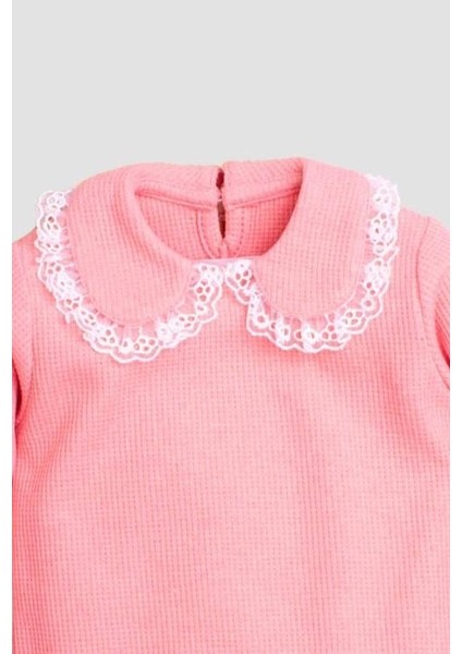 Pamuklu Waffle Kumaş Yaka Detaylı Tatlı Unisex Bebek&Çocuk 2'Li Alt Üst Eşofman Takım