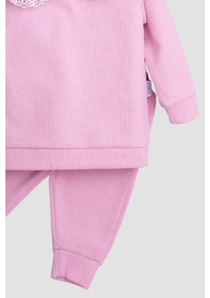Pamuklu Waffle Kumaş Yaka Detaylı Tatlı Unisex Bebek&çocuk 2'li Alt Üst Eşofman Takım modelleri
