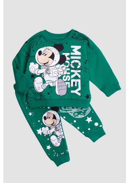 Pamuklu Astronot Mickey Mause Baskılı Tatlı Unisex Bebek&Çocuk 2'Li Alt Üst Eşofman Takım