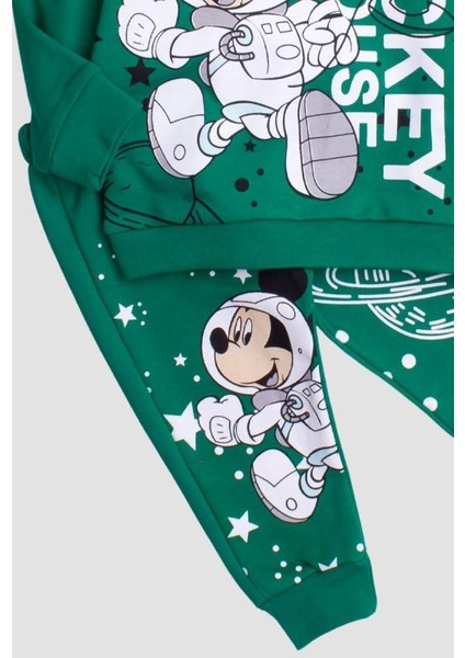 Pamuklu Astronot Mickey Mause Baskılı Tatlı Unisex Bebek&Çocuk 2'Li Alt Üst Eşofman Takım